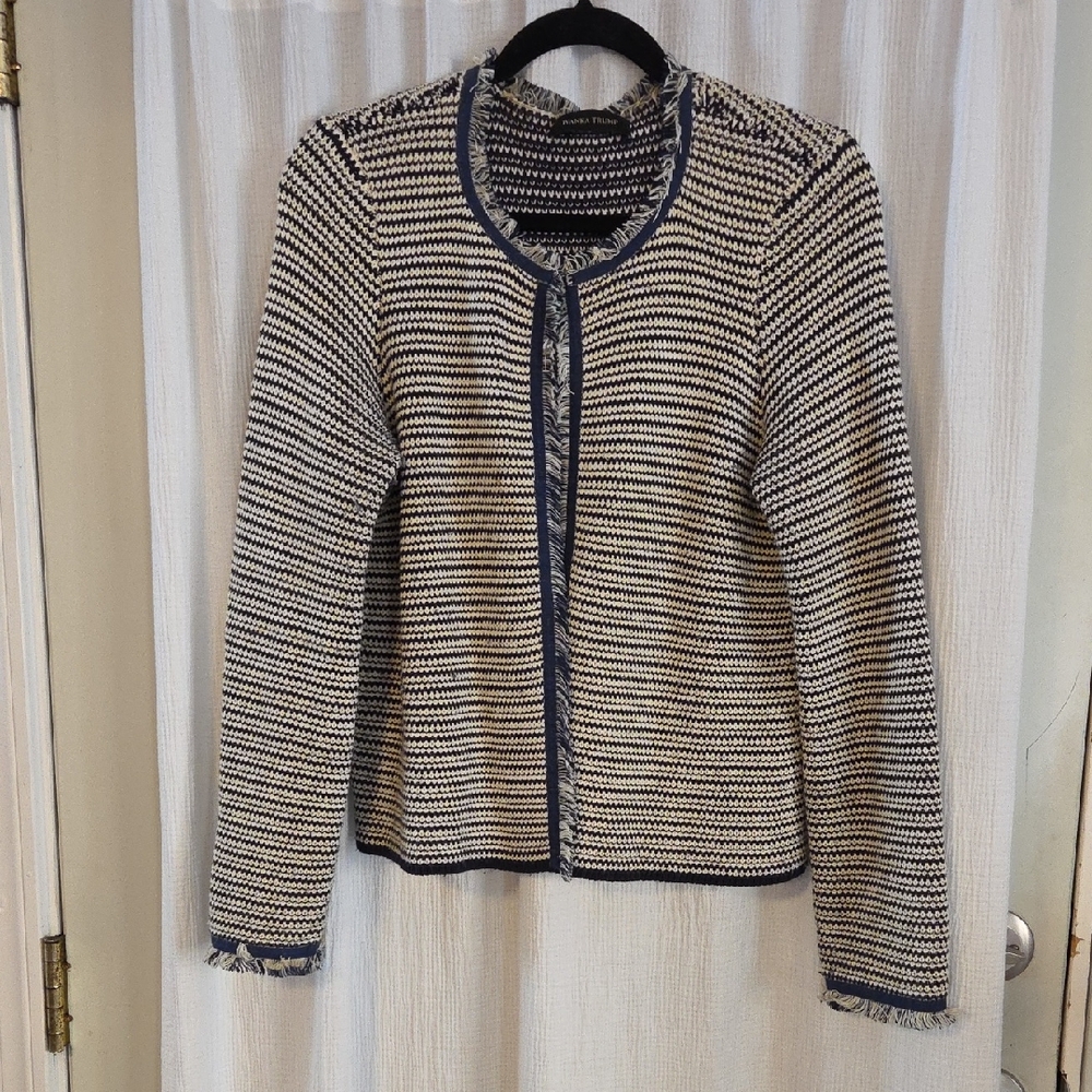 Ivanka Trump Navy and Cream Knit Sweater Jacket
